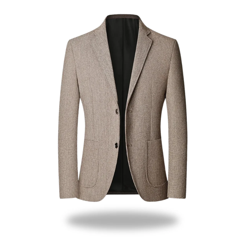 Blazer masculin Danoir Paris en laine marron, coupe intemporelle, porté sur un mannequin.