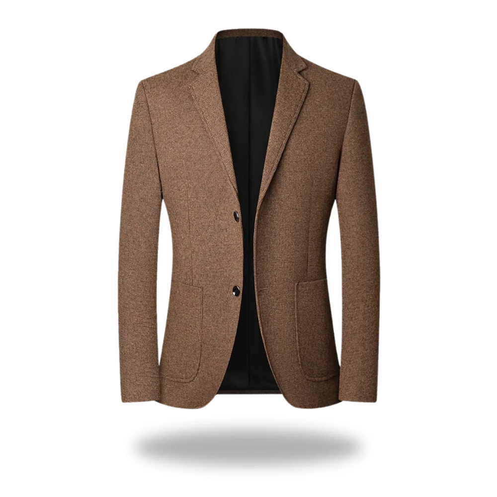 Blazer homme marron Danoir Paris, style intemporel, en tissu élégant avec col et boutons, prêt à porter.