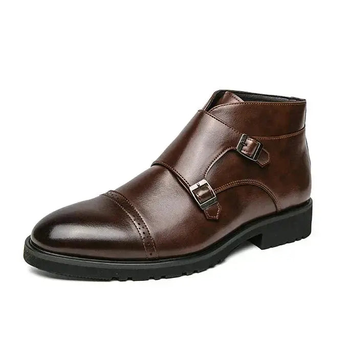 Bottes marron Danoir Paris Parker en cuir synthétique avec double boucle, style élégant et confort pour femme.