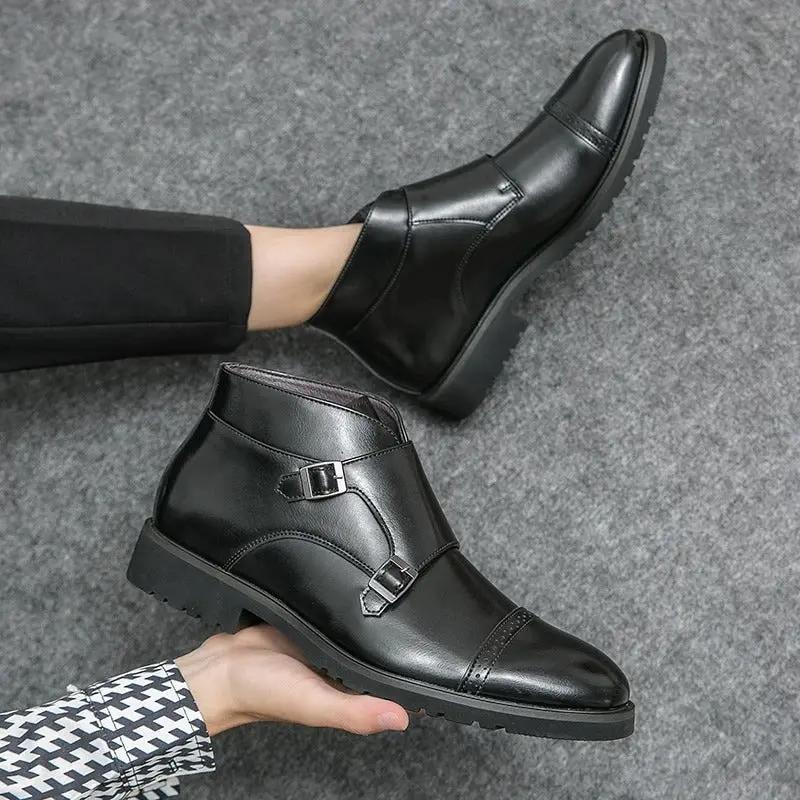 Bottes marron mocha Danoir Paris Parker à double boucle en cuir synthétique, taille 38, avec finition élégante et détails modernes