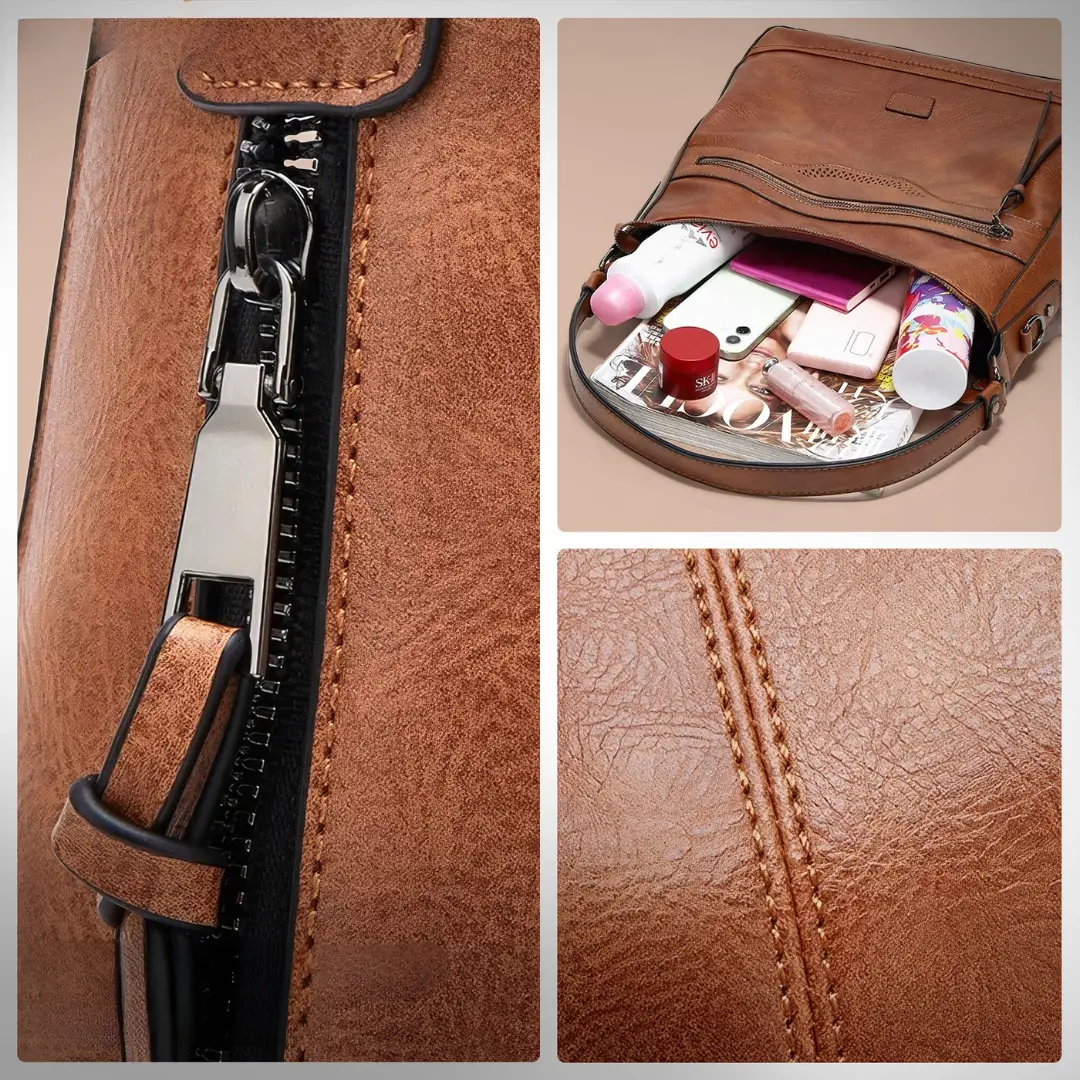 Sacoche rétro élégante Muriel de Danoir Paris en marron, avec détails vintage et bandoulière ajustable.