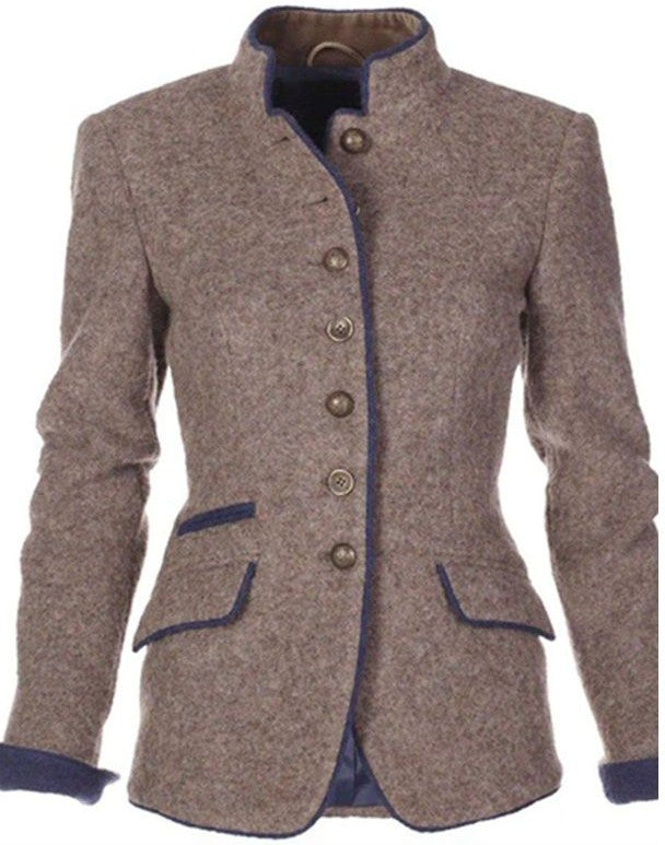 Blazer chic en laine marron Anna de Danoir Paris, veste élégante pour femme, vue de face.