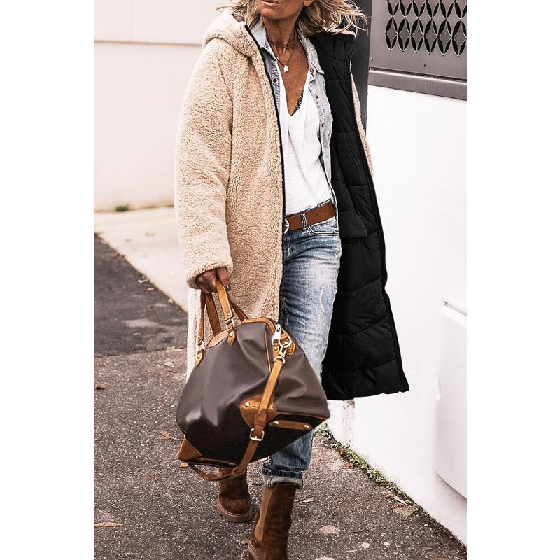 Manteau réversible élégant Danoir Paris Anny en marron, veste chic avec doublure contrastée visible sur l'image.
