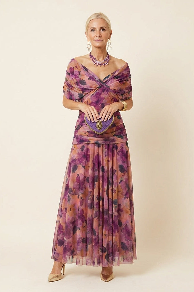 Robe longue en tulle drapée Carlota™ de Danoir Paris, couleur marron, avec un style élégant et fluide.