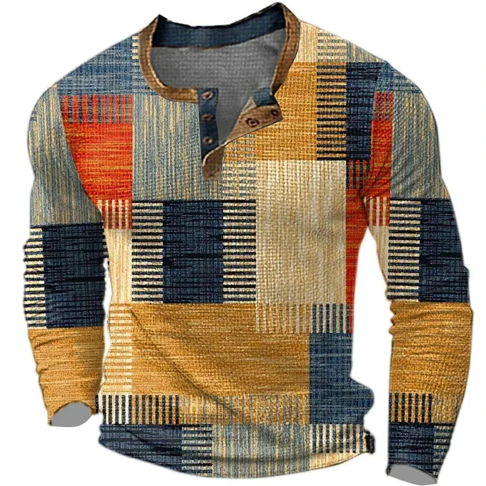 Chemise patchwork colorée pour homme de Danoir Paris, tissu marron avec motifs variés, style décontracté et moderne.