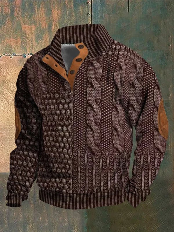 Pull vintage Danoir Paris marron avec motif imprimé rétro, doux et confortable pour un style décontracté.