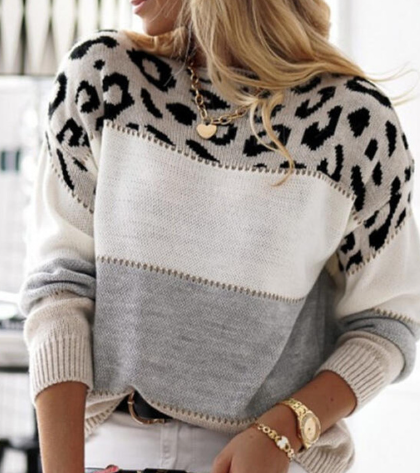 Pull Léopard Danoir Paris Lela, vêtement chaud marron avec motif animalier, porté par un mannequin.