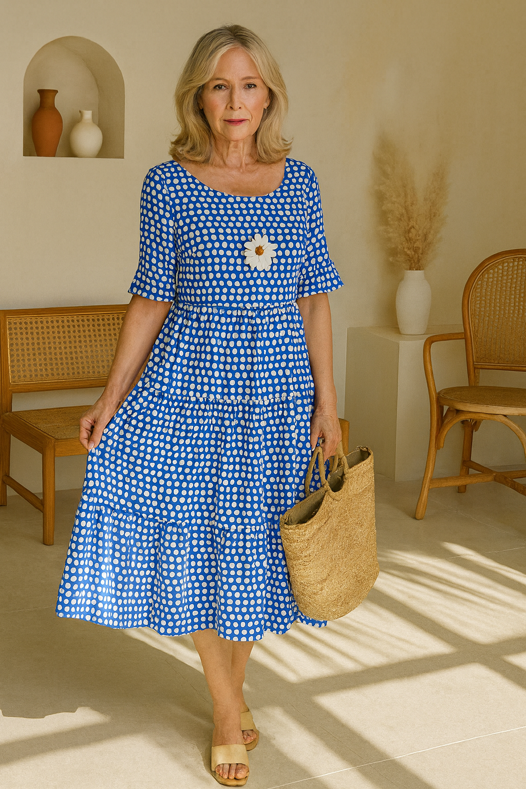 Robe midi fluide élégante Noémie™ de Danoir Paris, couleur marron, tissu naturel, portée sophistiquée et confortable.