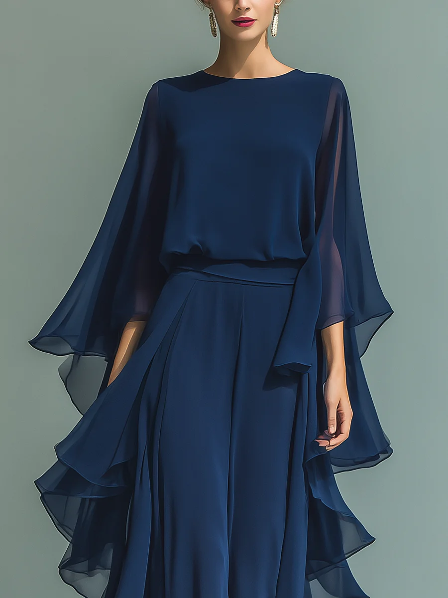 Ensemble assorti Aurora Danoir Paris en chiffon élégant avec volant, complet chic pour femmes, vue en gros plan.