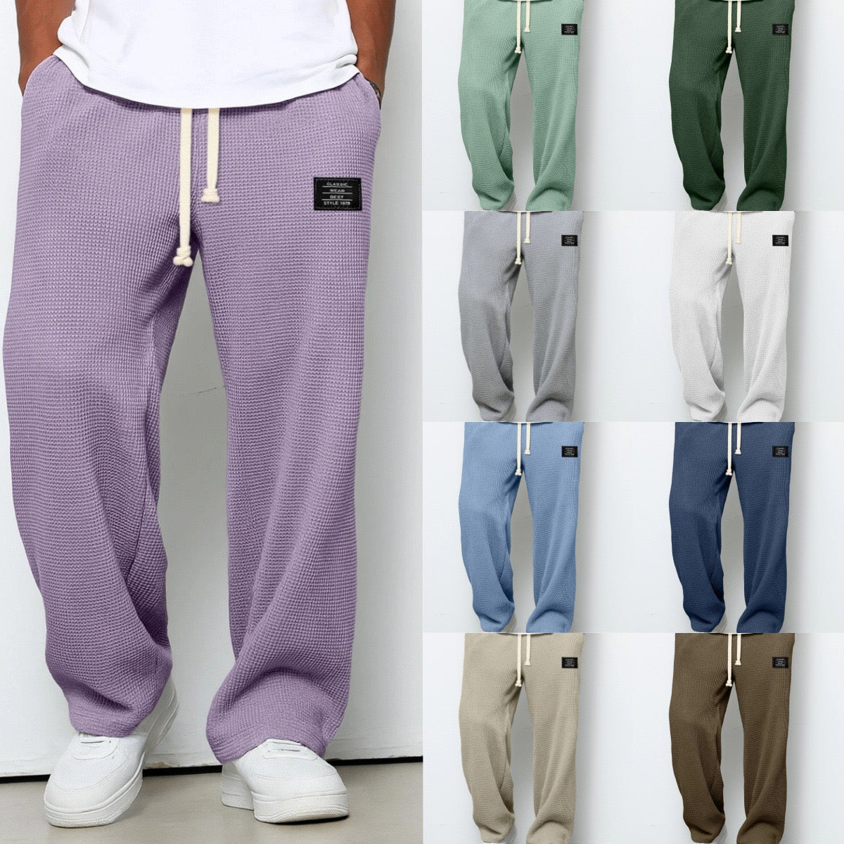 Pantalons pour hommes Danoir Paris Leblanc en tissu bleu ciel, coupe confortable, détails visibles sur le produit.