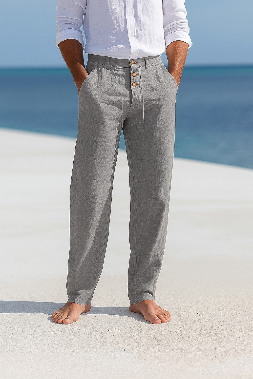 Pantalon d'été en lin léger pour homme Danoir Paris, style kaki, coupe confortable.