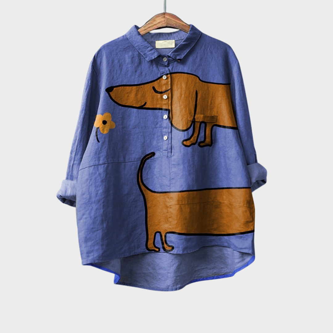Chemise d'été en lin Amélie de Danoir Paris, tissu léger et élégant, portée sur un mannequin.