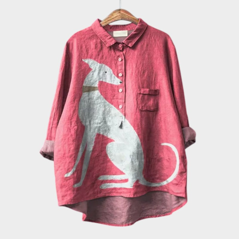Chemise d'été élégante en lin Amélie de Danoir Paris, vue de face avec boutons et col classique.