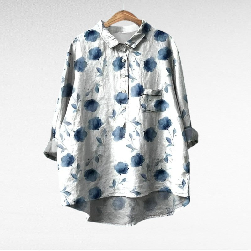 Blouse d'été en lin Camille, élégante, légère, de couleur claire, avec détails raffinés, par Danoir Paris.
