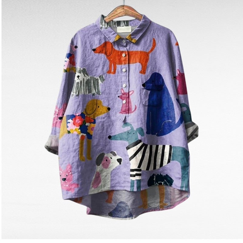 Blouse d'été élégante en lin Constance de Danoir Paris, motif floral léger, manches courtes et coupe fluide.
