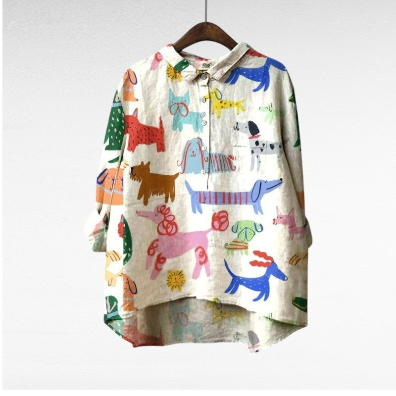 Blouse d'été en lin Danoir Paris Constance, élégante et légère, avec motif floral, pour un style chic et confortable.