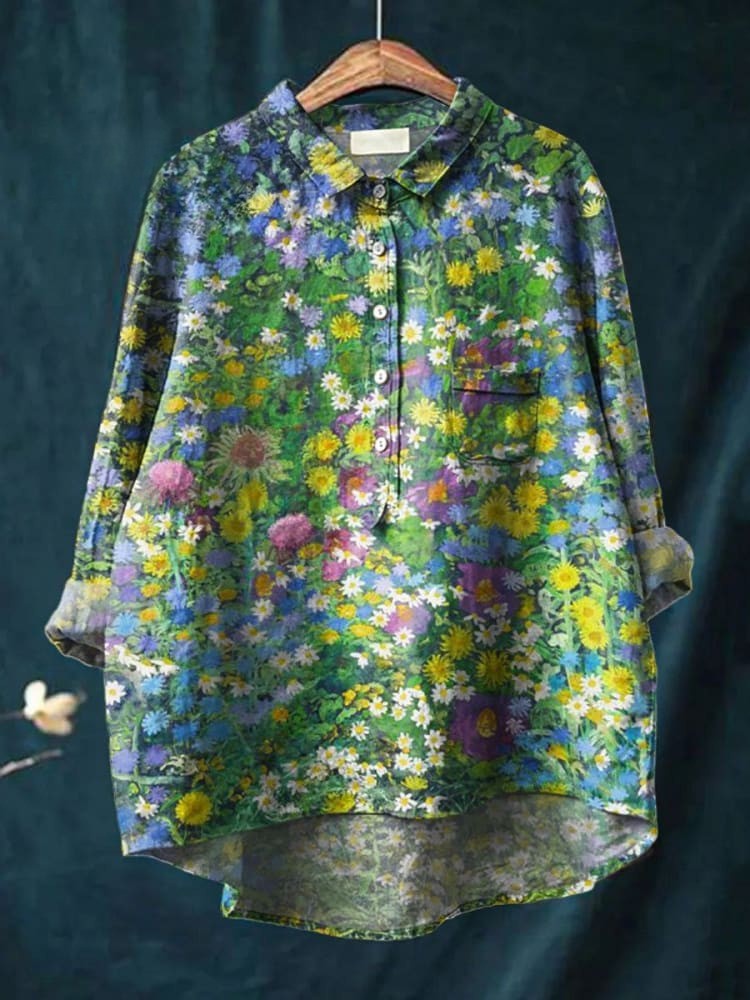 Chemise multicolore Grace Garden Blooms de Danoir Paris, motif floral, tissu léger, style élégant et féminin.