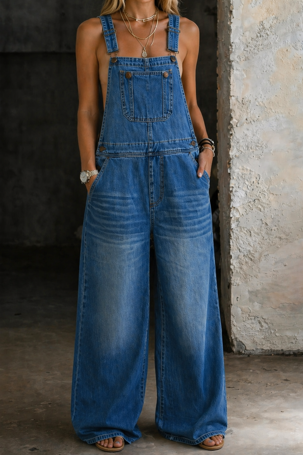 Combinaison en jean à taille élastique Danoir Paris Harper multicolore, style décontracté et coupe moderne.