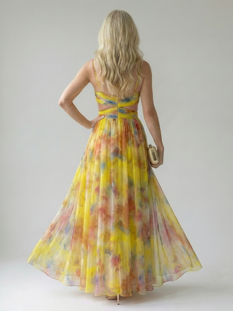 Robe longue maxi Danoir Paris Isel en tissu doux à motifs multicolores, style wrap pour femme.