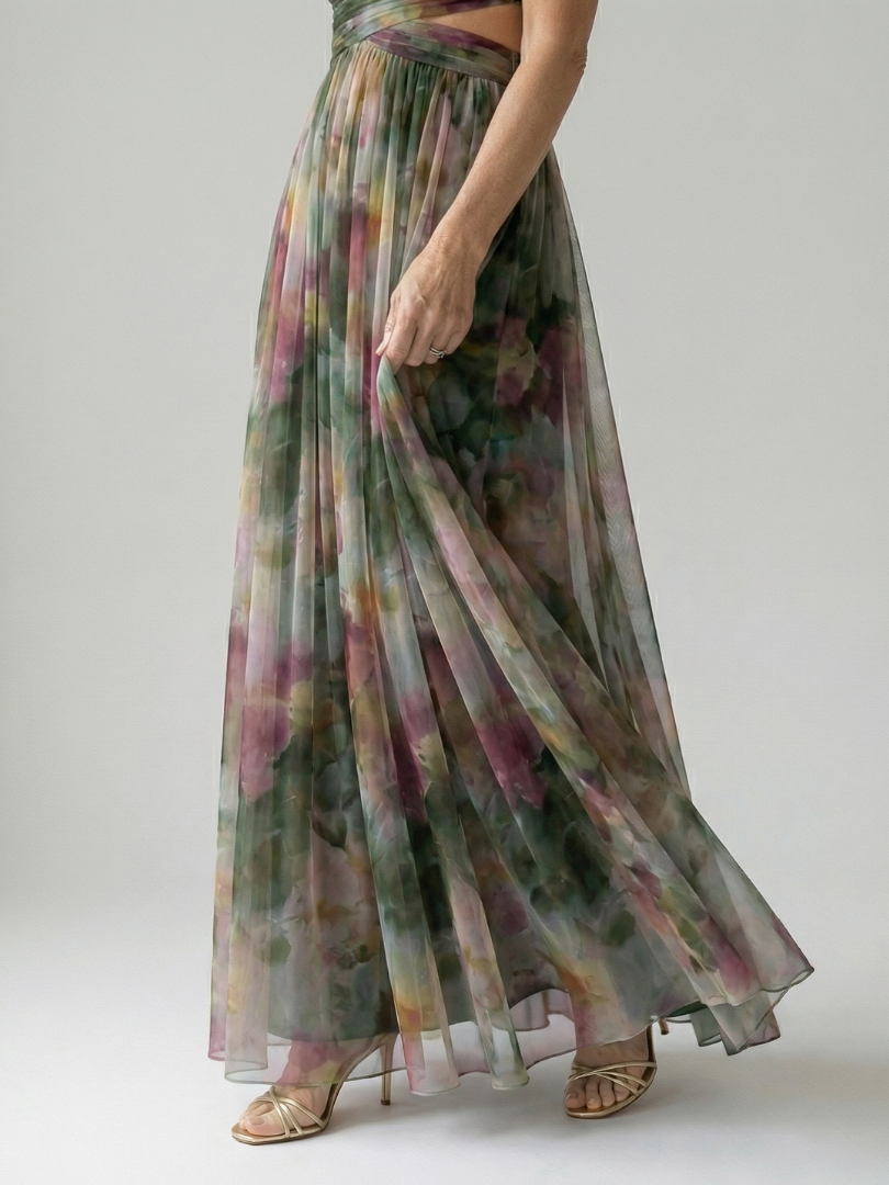 Robe longue maxi Danoir Paris Isel à manches longues, tissu doux et multicolore, portée décontractée, style élégant et confortable.