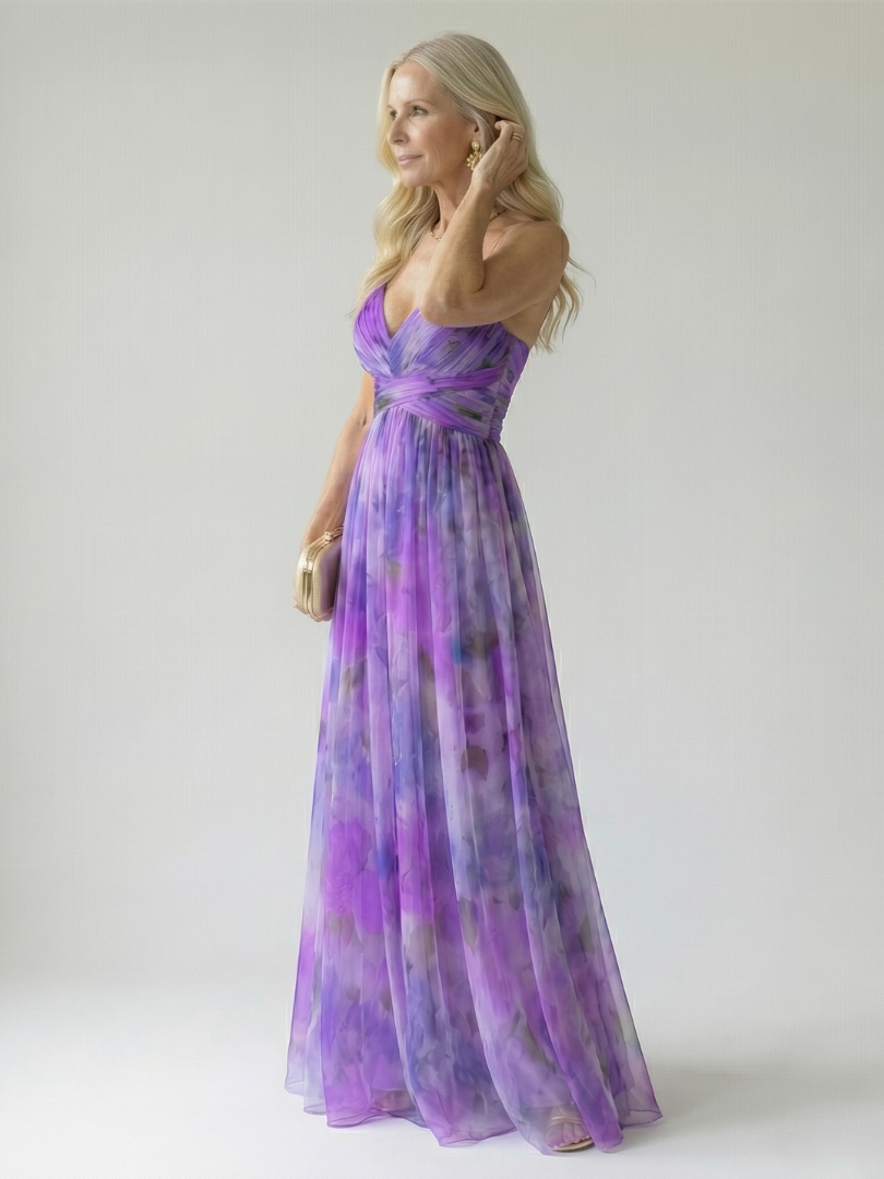 Robe longue maxi douce Danoir Paris Isel en tissu multicolore, élégante avec un style wrap et finition fluide.
