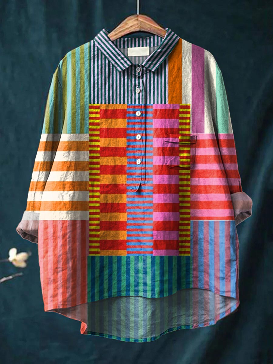 Chemise à rayures color block Isla de Danoir Paris, vue de face avec col et manches longues, tissu léger.