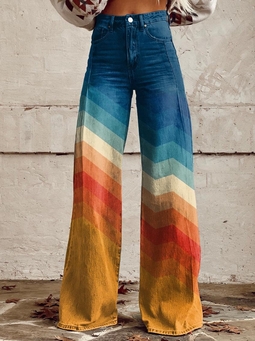 Pantaloni élégants rétro à zigzag multicolores Danoir Paris, coupe ajustée pour femmes, style sophistiqué et tendance