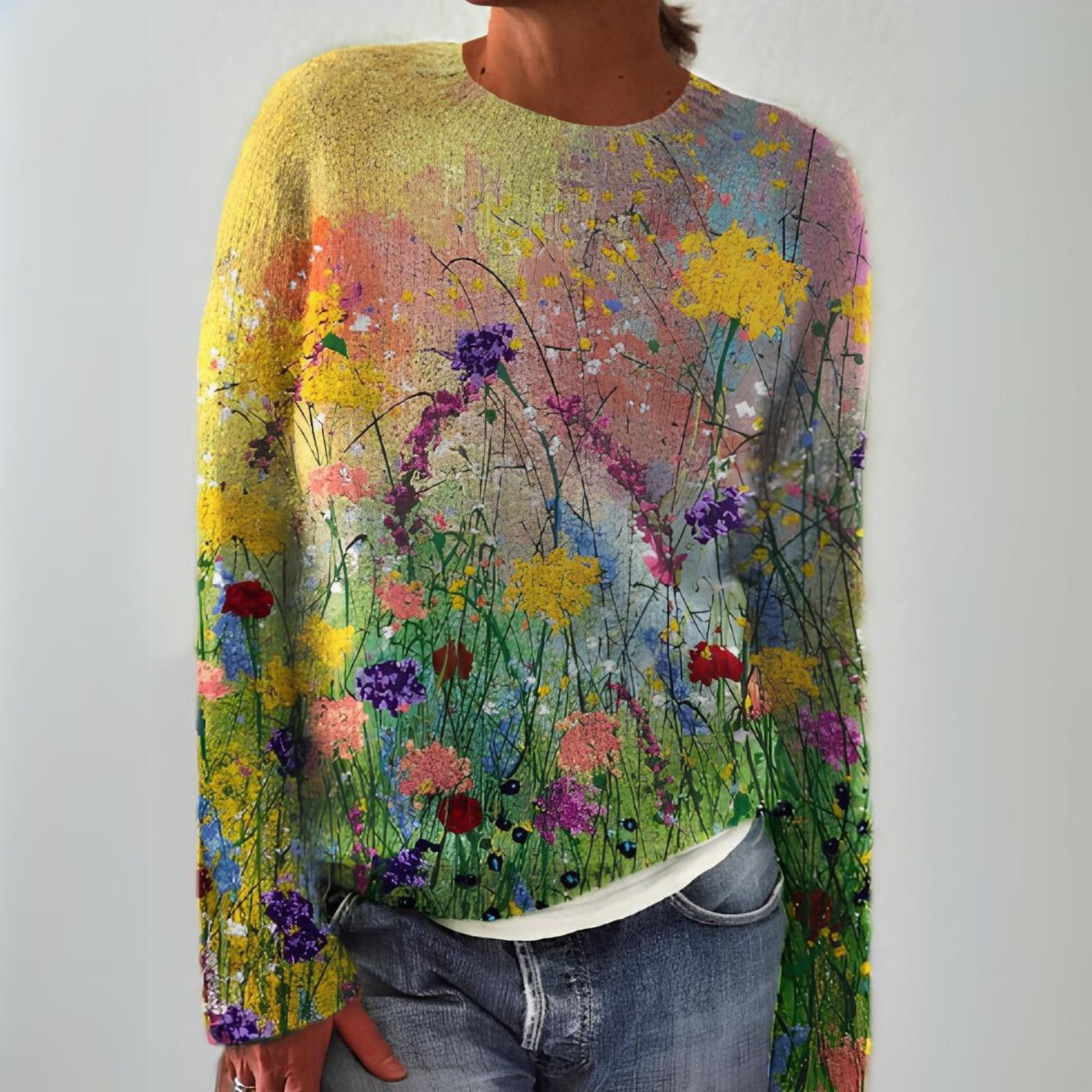 Pull douillet élégant Jade de Danoir Paris en laine multicolore, visible avec son motif sophistiqué et sa texture douce.