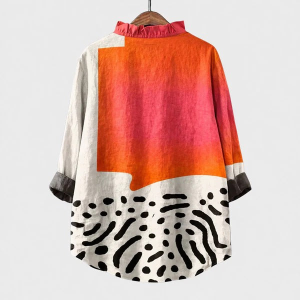 Blouse élégante d'été Danoir Paris Melinda en lin multicolore, idéale pour une tenue estivale sophistiquée.