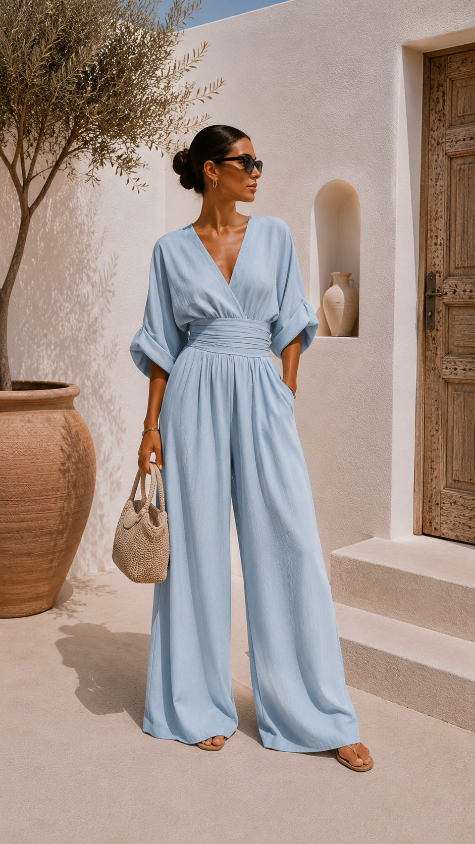 Robe noire Danoir Paris Valeria en chiffon avec décolleté en V, élégante et fluide, portée par un mannequin.