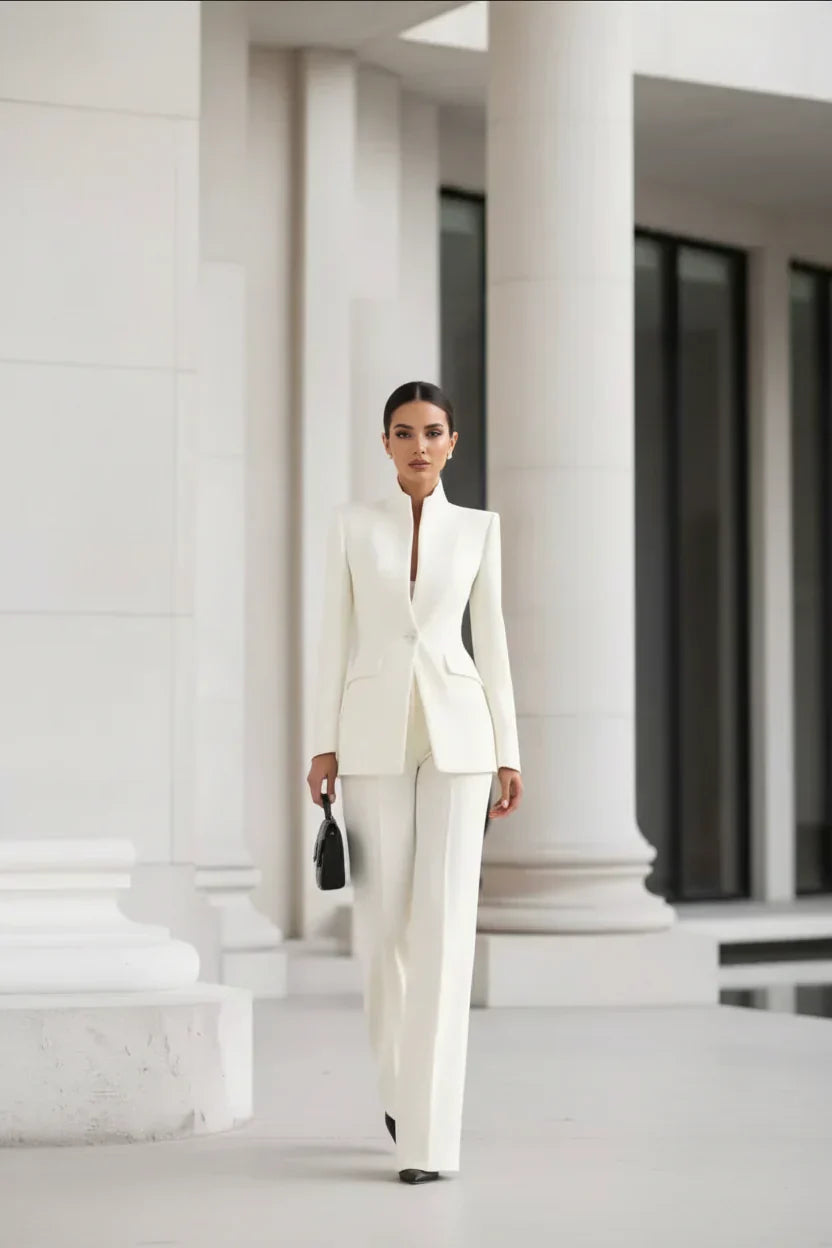 Ensemble blazer et pantaloni palazzo noirs Danoir Paris, veste élégante et pantalon large pour femme.