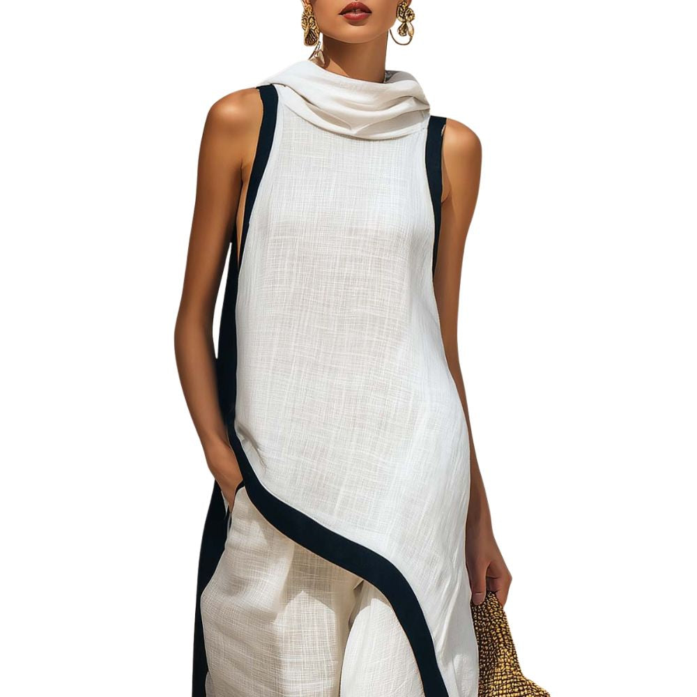 Ensemble complet en lin noir LEONORA par Danoir Paris, tissu élégant et confortable, porté sur un mannequin.