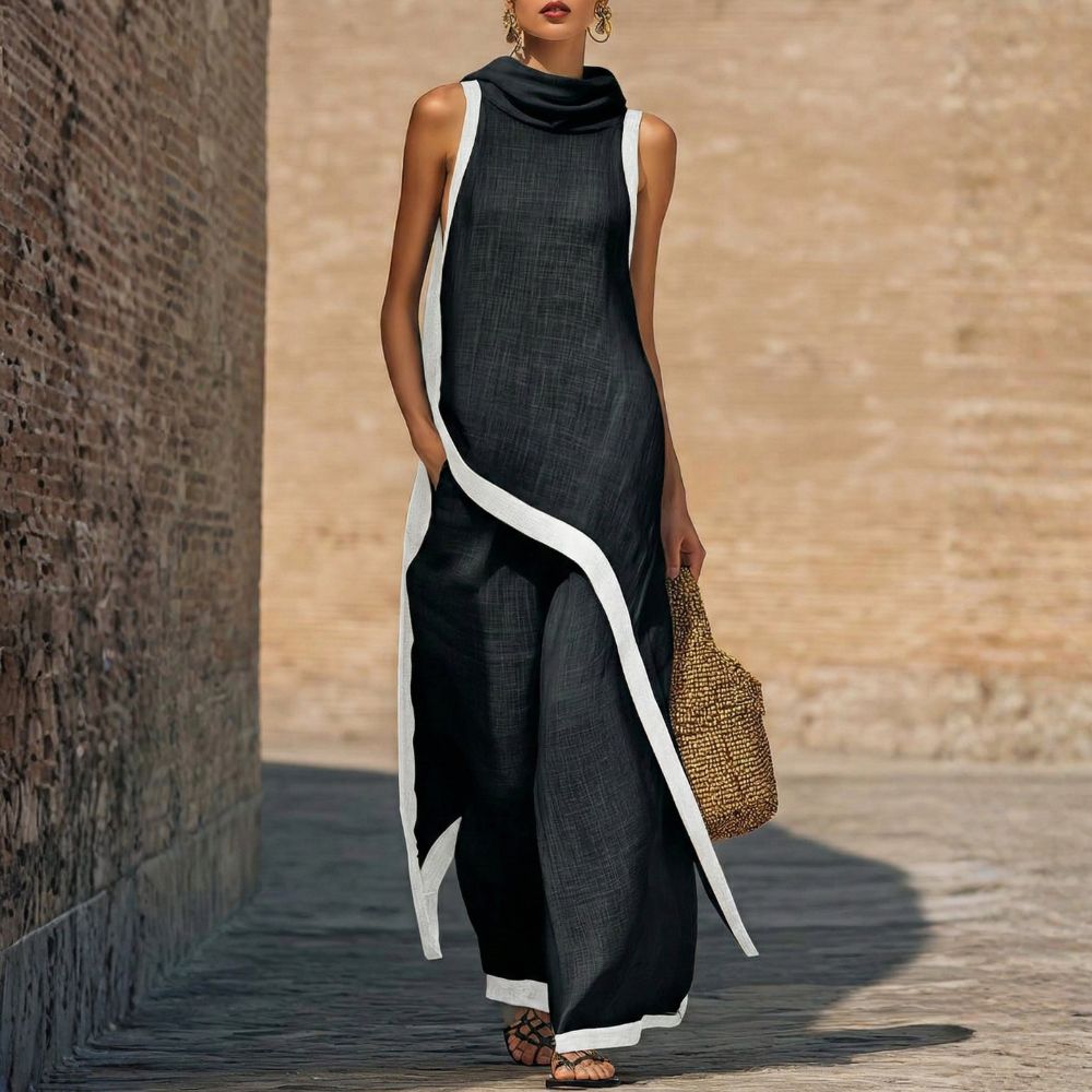 Ensemble complet en lin noir Léonora de Danoir Paris, élégant et confortable, pour un look sophistiqué et décontracté.