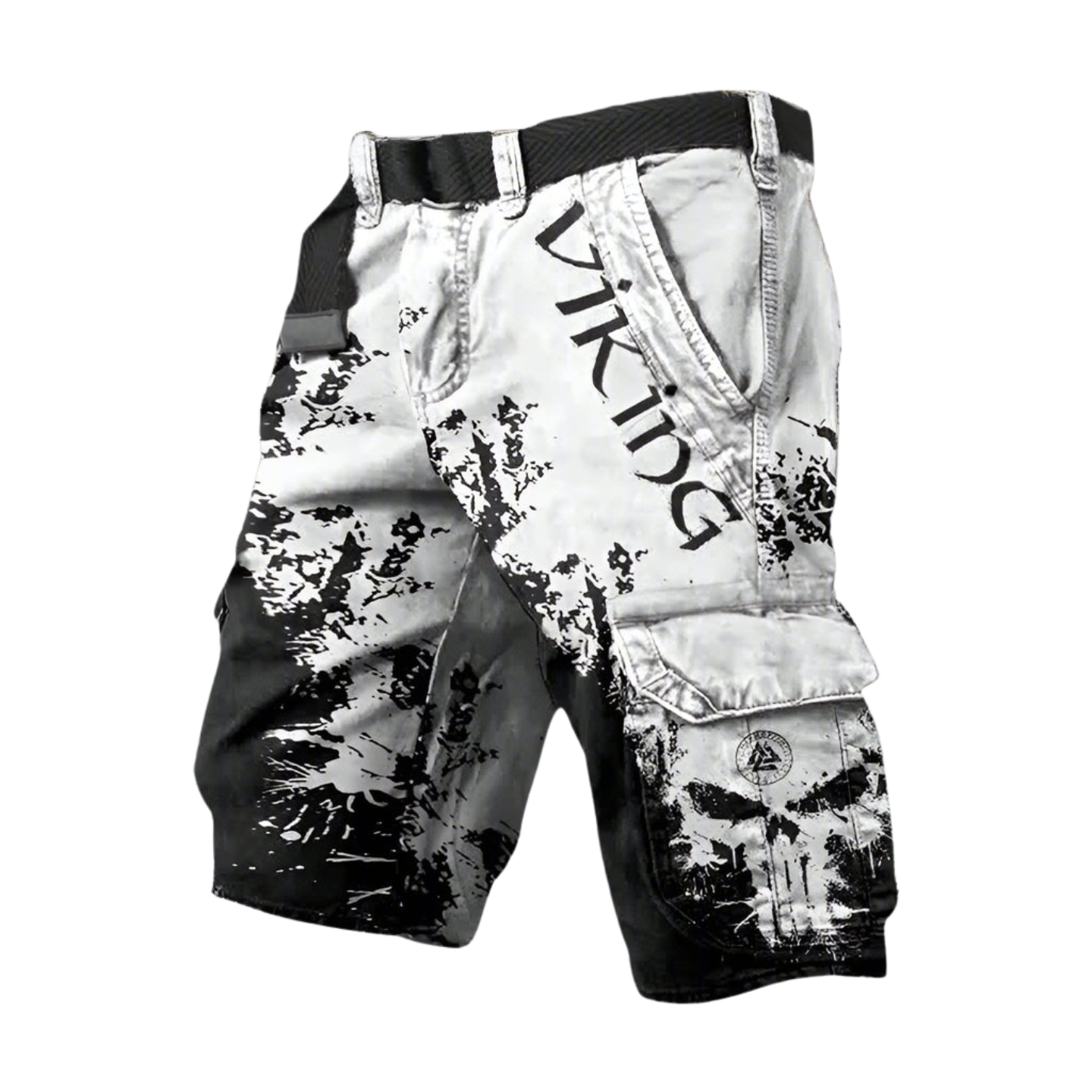 Short cargo Viking noir et blanc de Danoir Paris, conçu pour le confort, avec détails pratiques et style décontracté.
