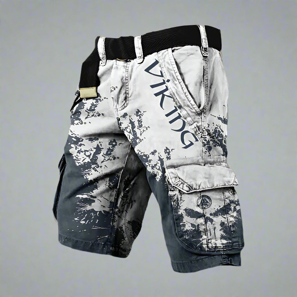 Short cargo viking noir et blanc de Danoir Paris, vêtement confortable pour homme ou femme, visible en détail.