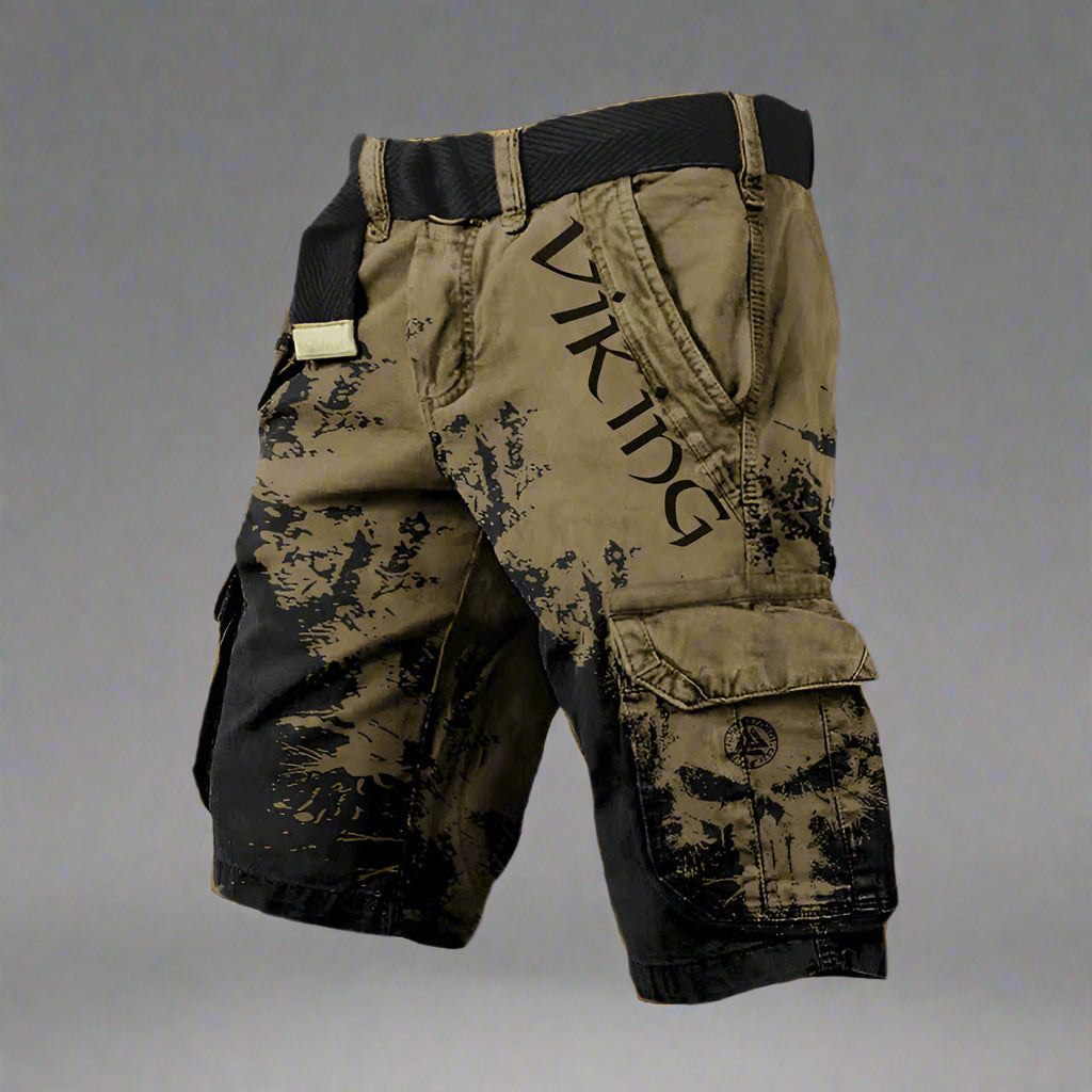 Short cargo viking noir et blanc de Danoir Paris, vêtement confortable pour homme, détails visibles en tissu léger.