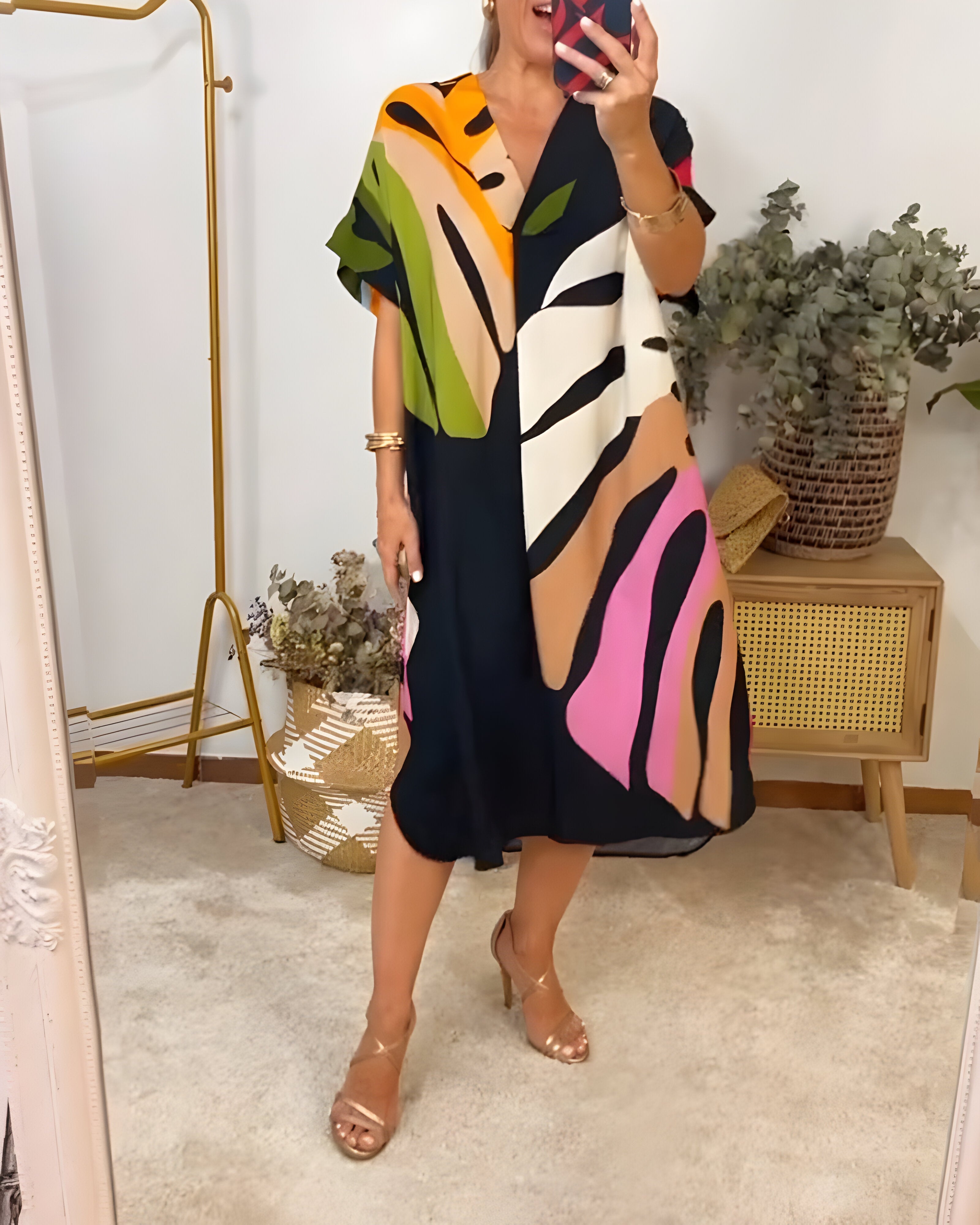 Robe décontractée colorée Rosaline de Danoir Paris, vue de face, tissu léger et élégant, parfait pour un style décontracté.