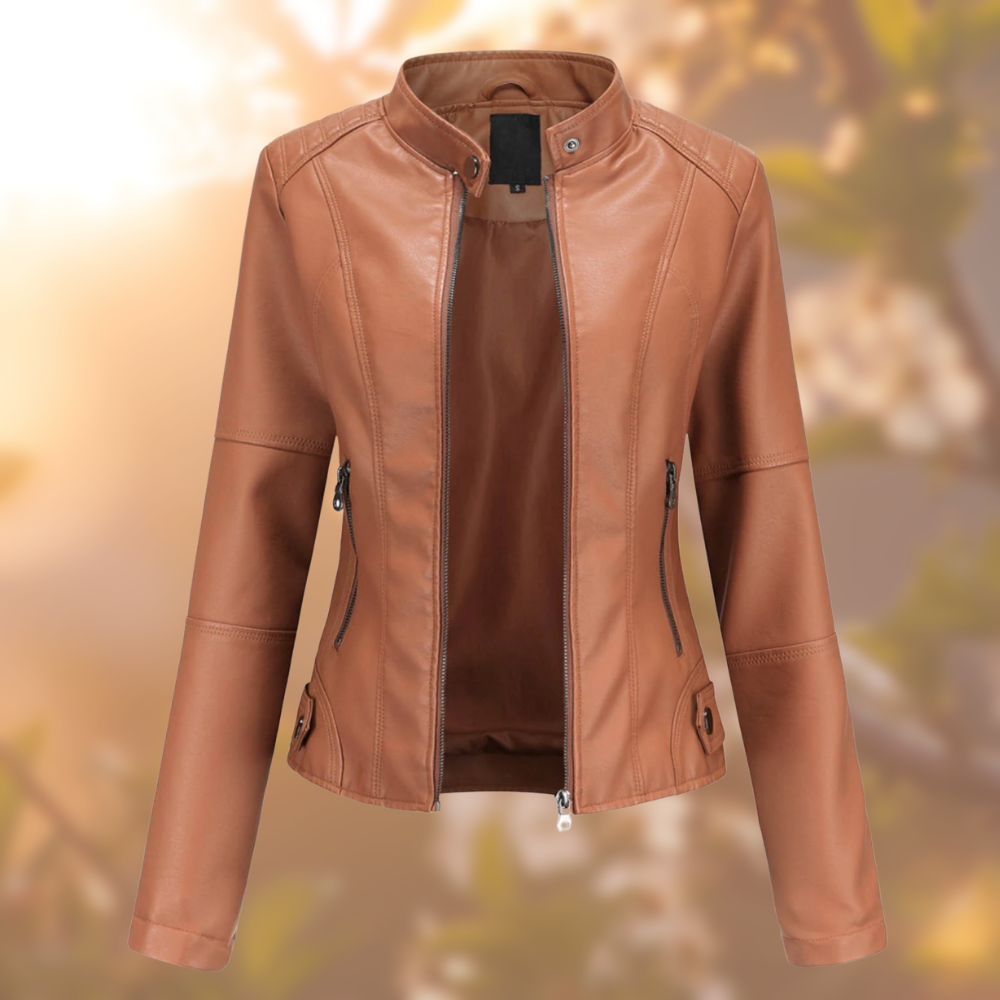 Veste en cuir noir Danoir Paris Amora, élégante et sophistiquée, avec détails de finition raffinés, vue de face.