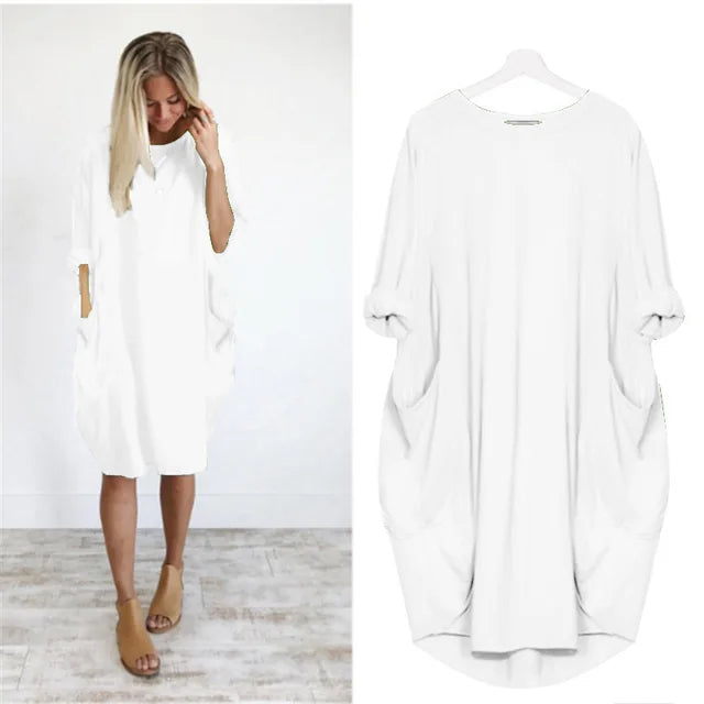 Robe décontractée légère Bianca de Danoir Paris, tissu fluide, coupe élégante, couleur noire, portée pour un style confortable.
