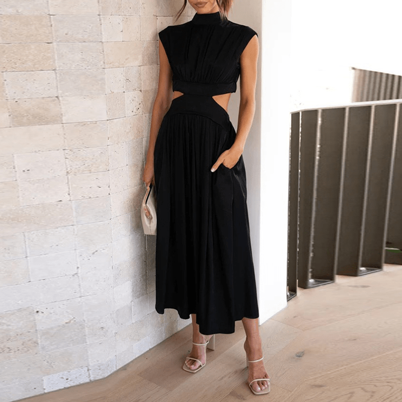 Robe longue élégante Blaise de Danoir Paris en tissu noir, parfaite pour une tenue sophistiquée et élégante.