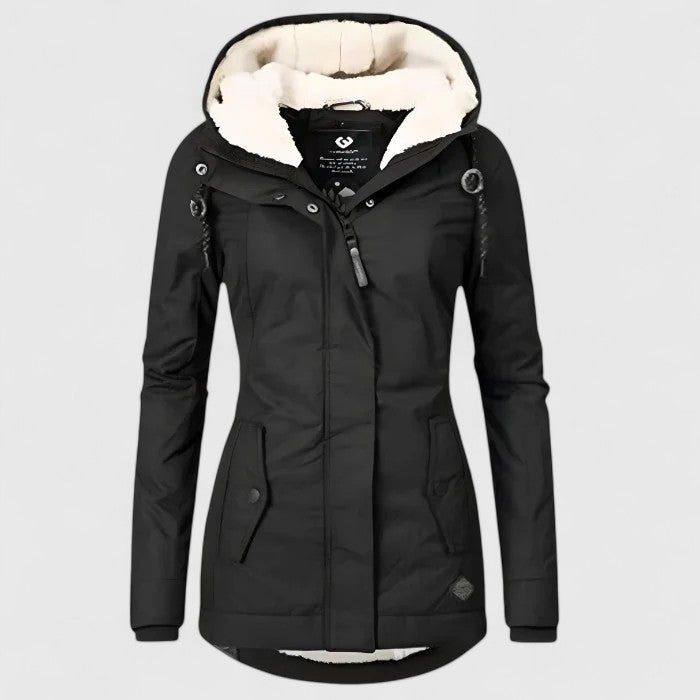 Veste imperméable noire Danoir Paris Charlotte, style élégant, coupe ajustée, idéale pour la pluie et le style urbain.
