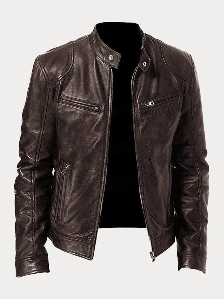 Veste en cuir noire Danoir Paris pour femme, coupe ajustée avec détails élégants, vue de face sur un fond neutre.