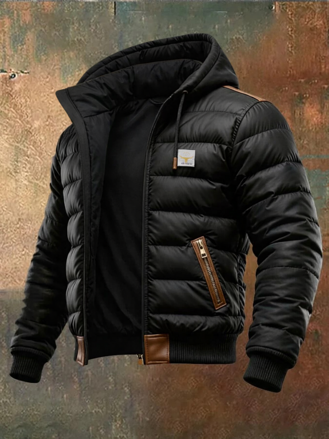 Veste noire doublée de Danoir Paris, vêtement chaud avec doublure intérieure, vue de face sur fond neutre