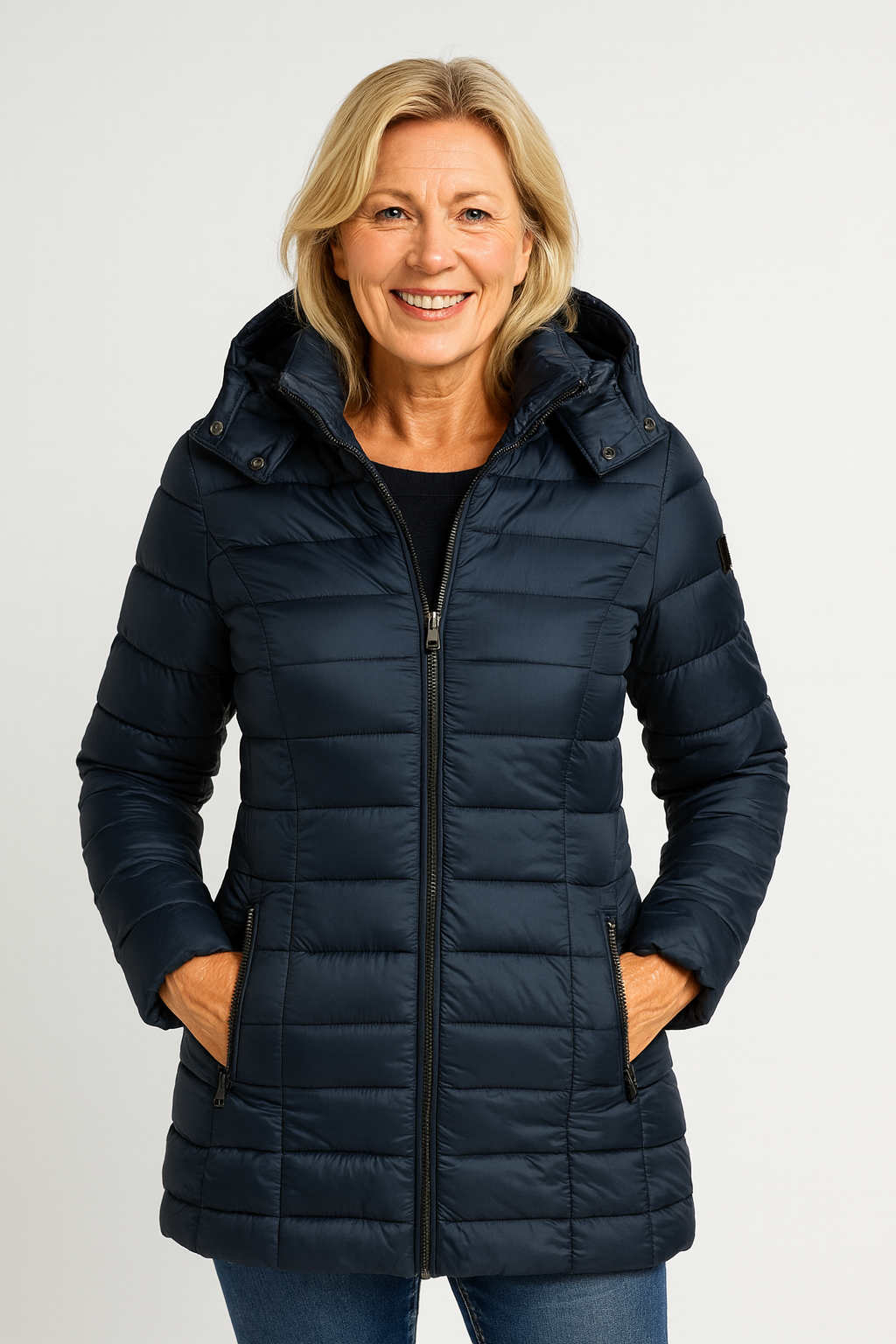 Doudoune élégante d'hiver Danoir Paris noire, chaude et stylée, avec capuche et fermeture zippée, pour un look sophistiqué.