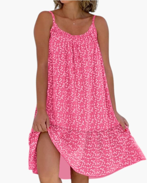 Robe légère Rosalie™ à imprimé délicat, coton léger, manches courtes, style d'été élégant, par Danoir Paris.