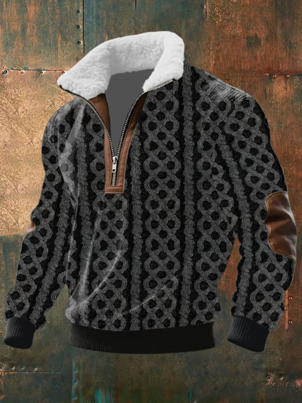 Pull zippé à col montant fourré Danoir Paris en texture noire, parfait pour le confort et le style hivernal.