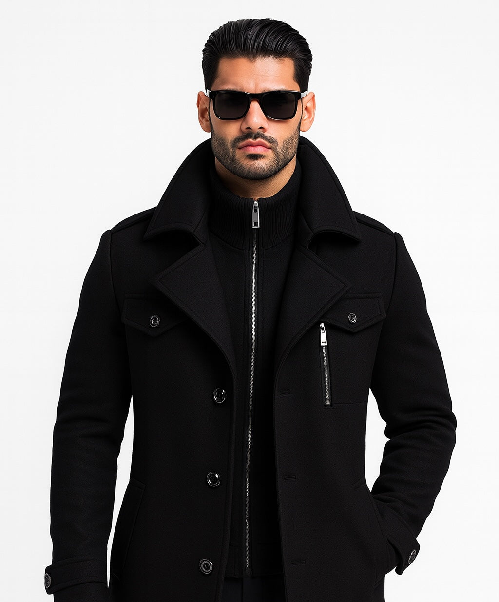 Manteau homme Danoir Paris Élite noir, coupe élégante et moderne, tissu chaud et confortable, style sophistiqué.