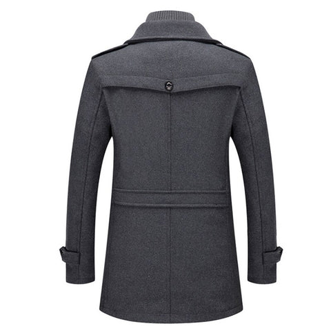 Manteau homme Danoir Paris Élite noir, coupe élégante, tissu chaud, porté sur un mannequin, vue de face.