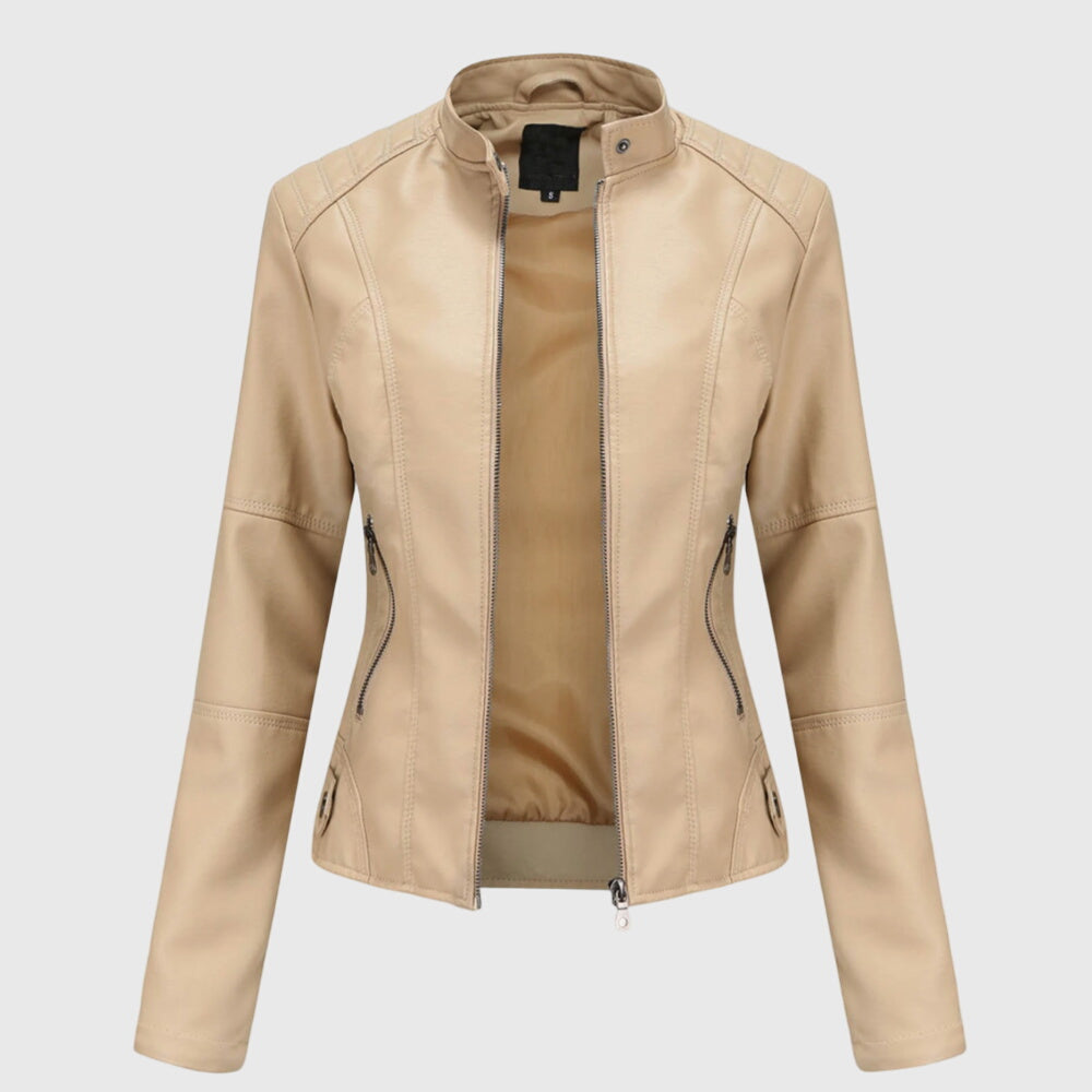 Veste en cuir noire Giorgina™ pour femmes de Danoir Paris, coupe élégante, avec détails sophistiqués, vue de face.
