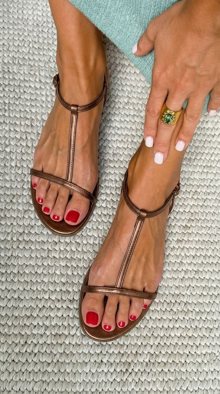 Sandales dorées Rosalba Danoir Paris pour le printemps, style élégant avec semelle fine et finition brillante.